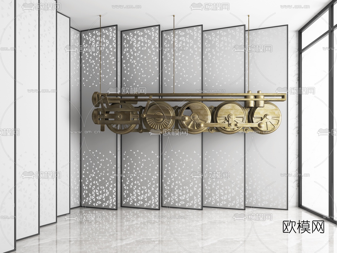 工业风金属车轮挂件3d模型下载（渲染图1）