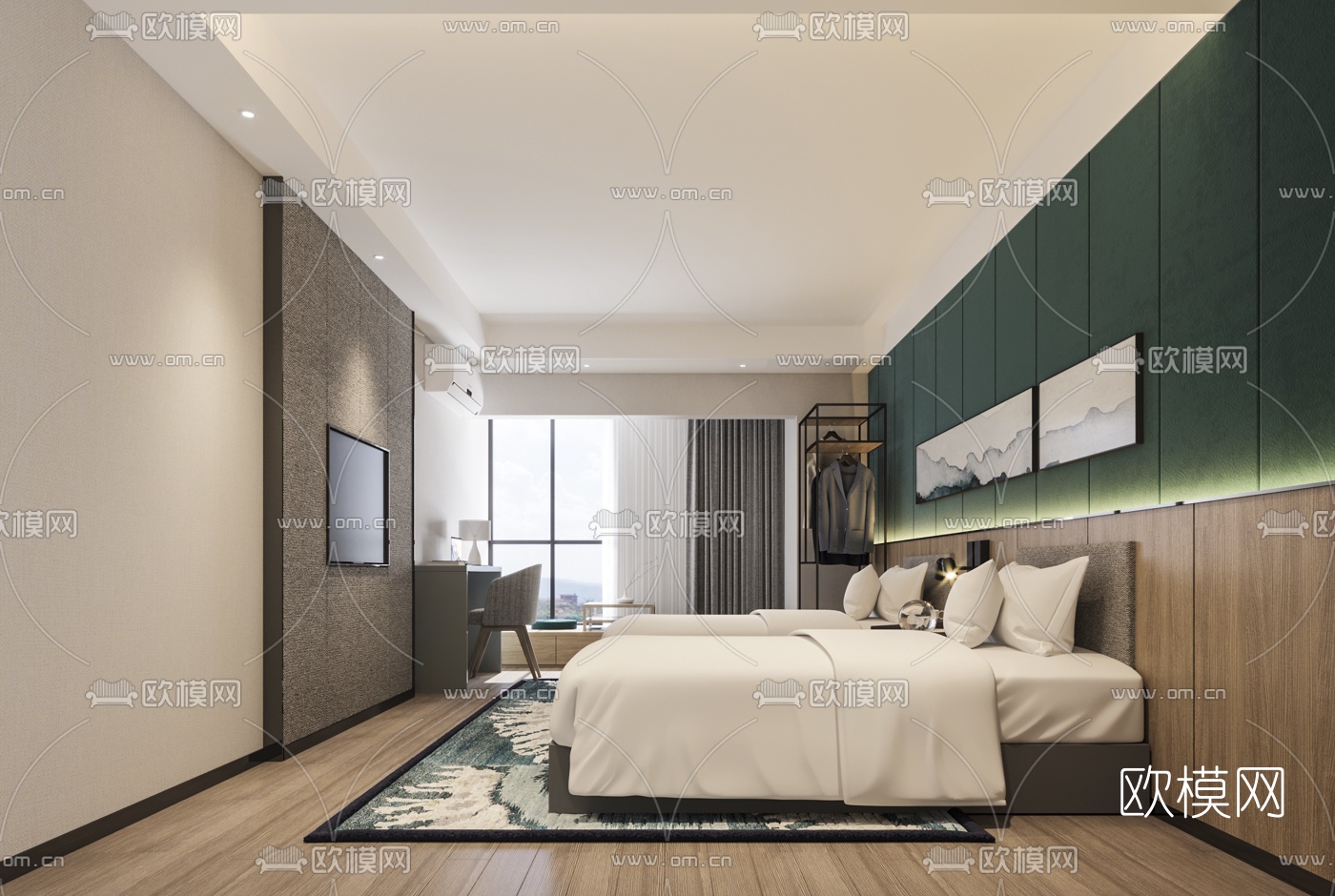 现代双人间客房免费3d模型下载