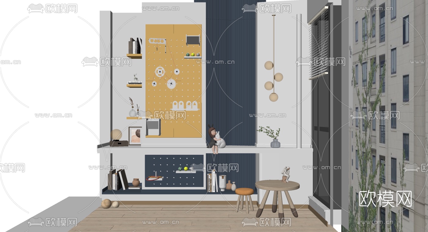 现代儿童书柜su模型下载