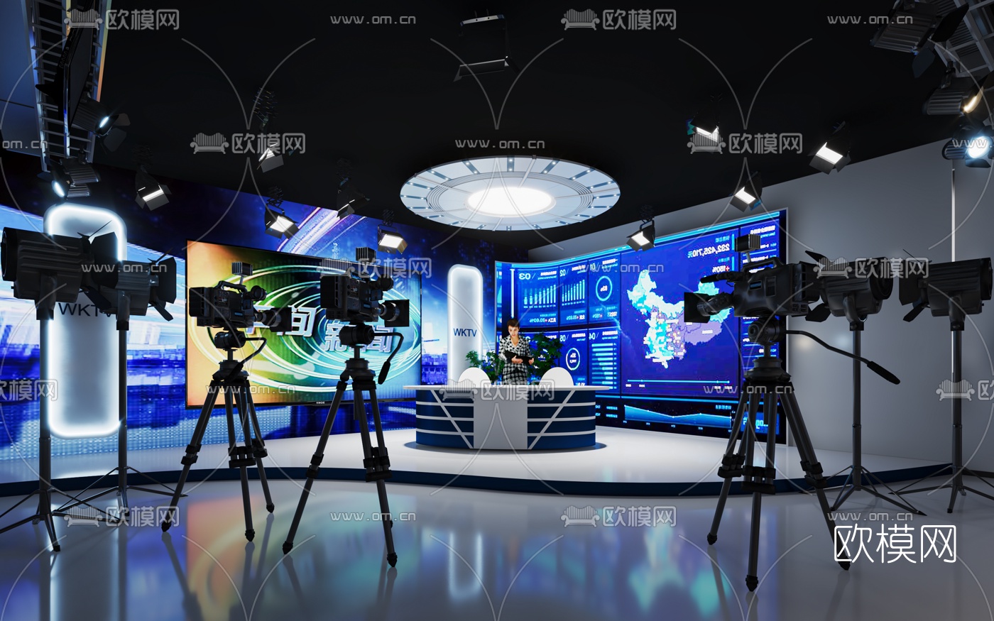 现代录制直播间免费3d模型下载（渲染图1）