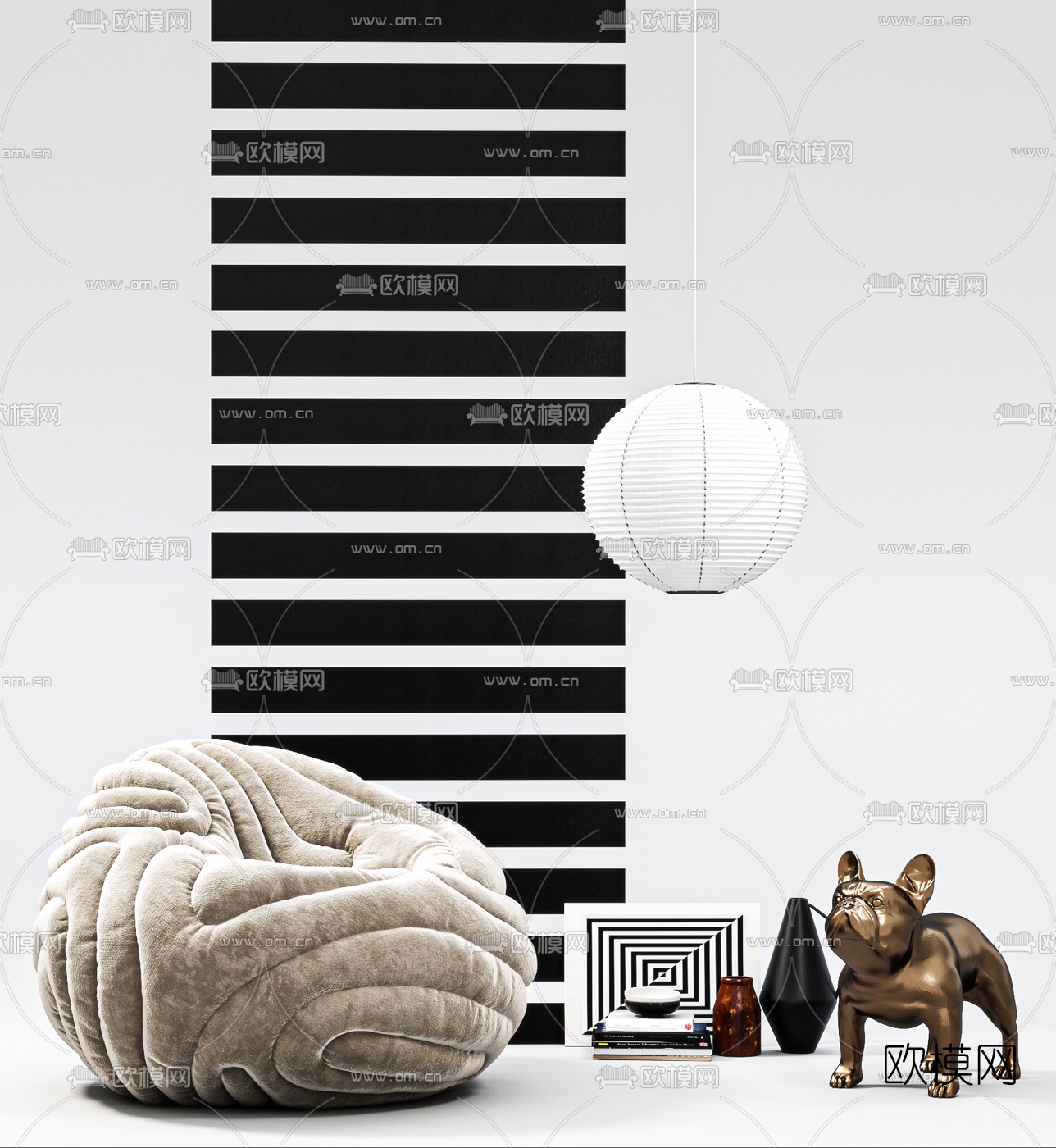 现代绒布懒人沙发3d模型下载（渲染图1）