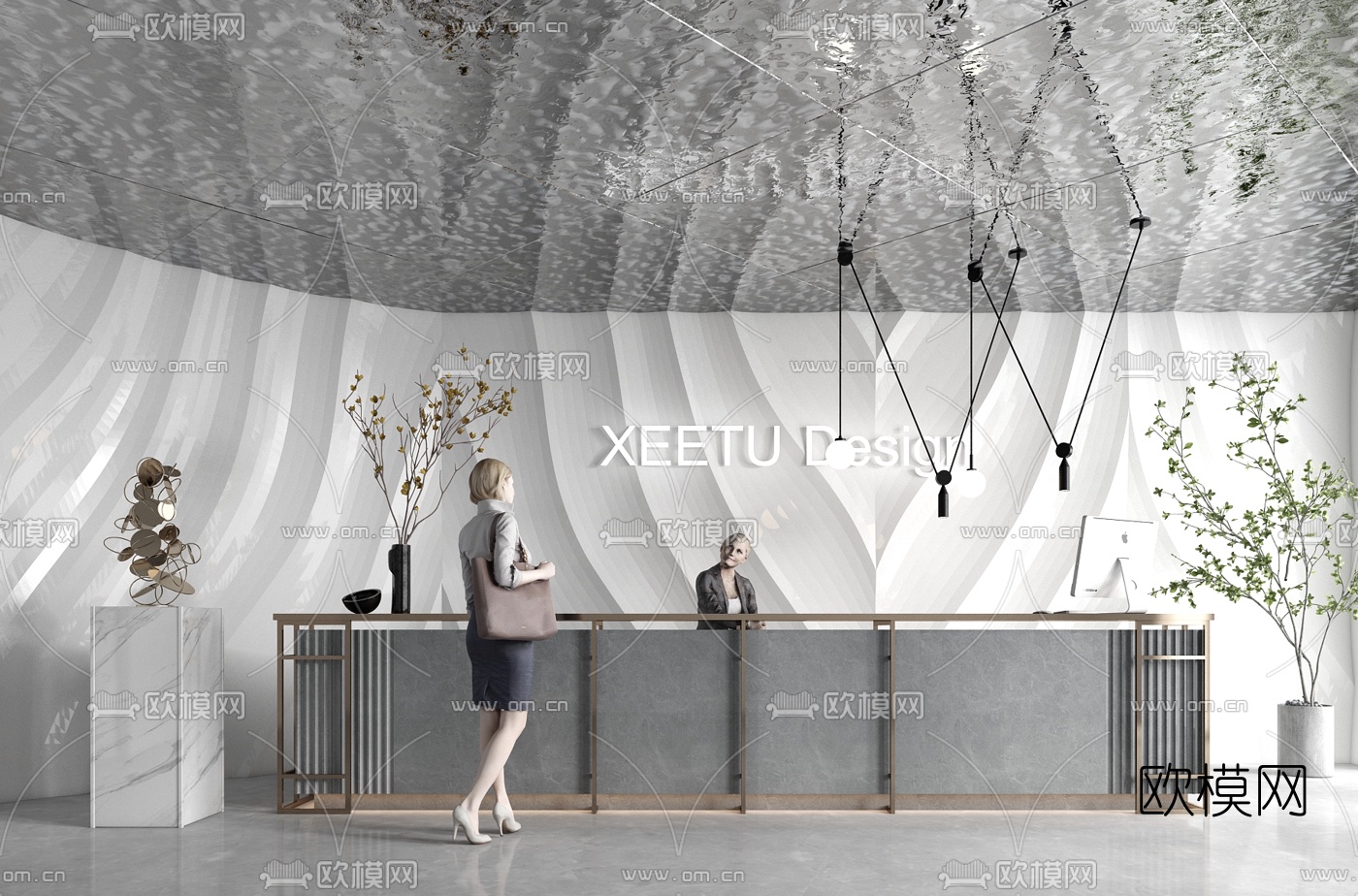 现代办公室前台接待台3d模型下载