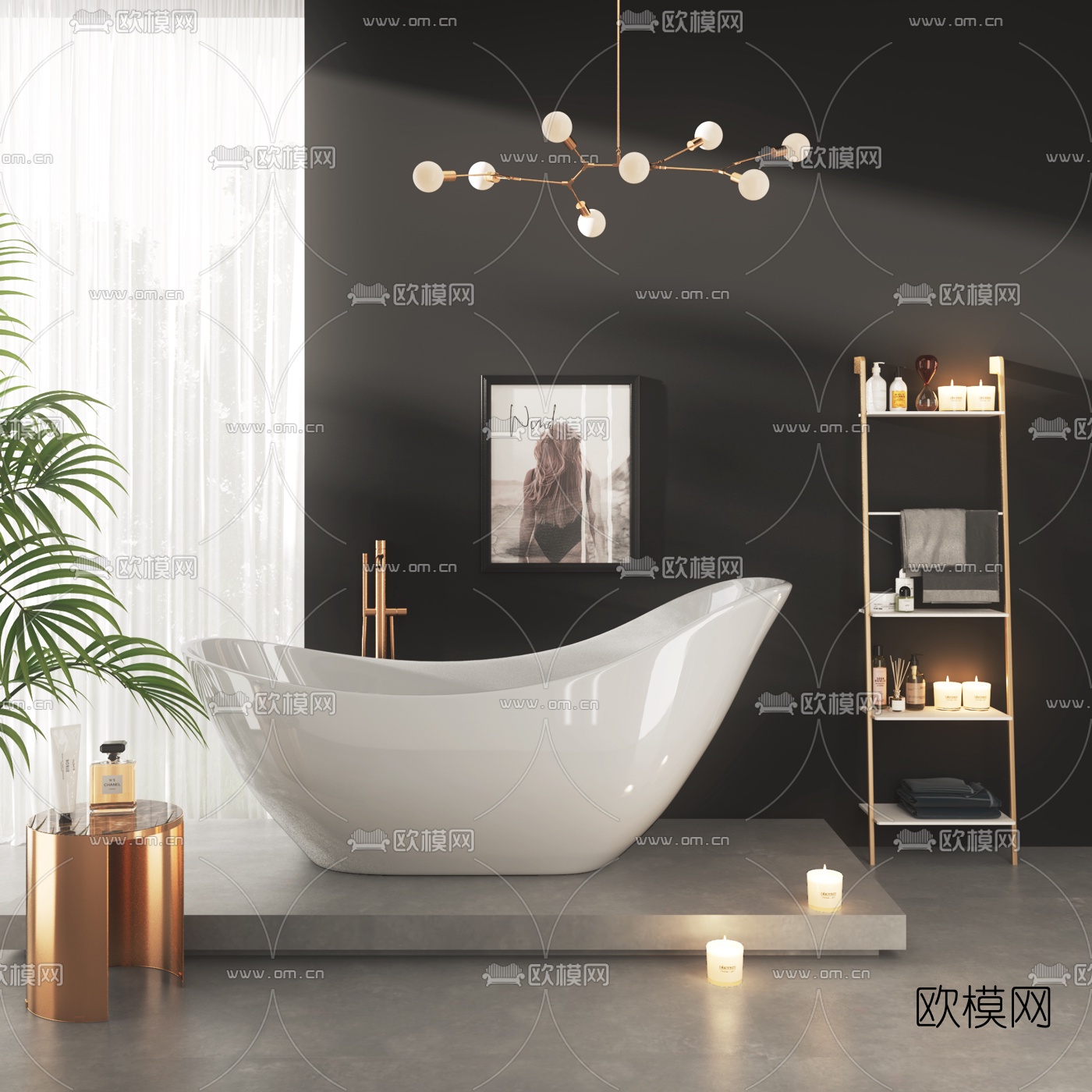 北欧简约浴缸圆几3d模型下载