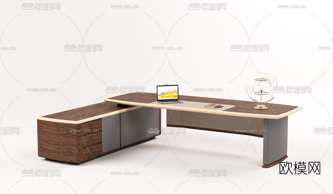 现代办公桌办公沙发免费3d模型下载（渲染图3）