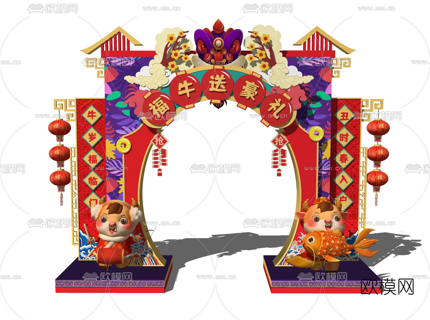 新中式春节新年美陈su模型下载