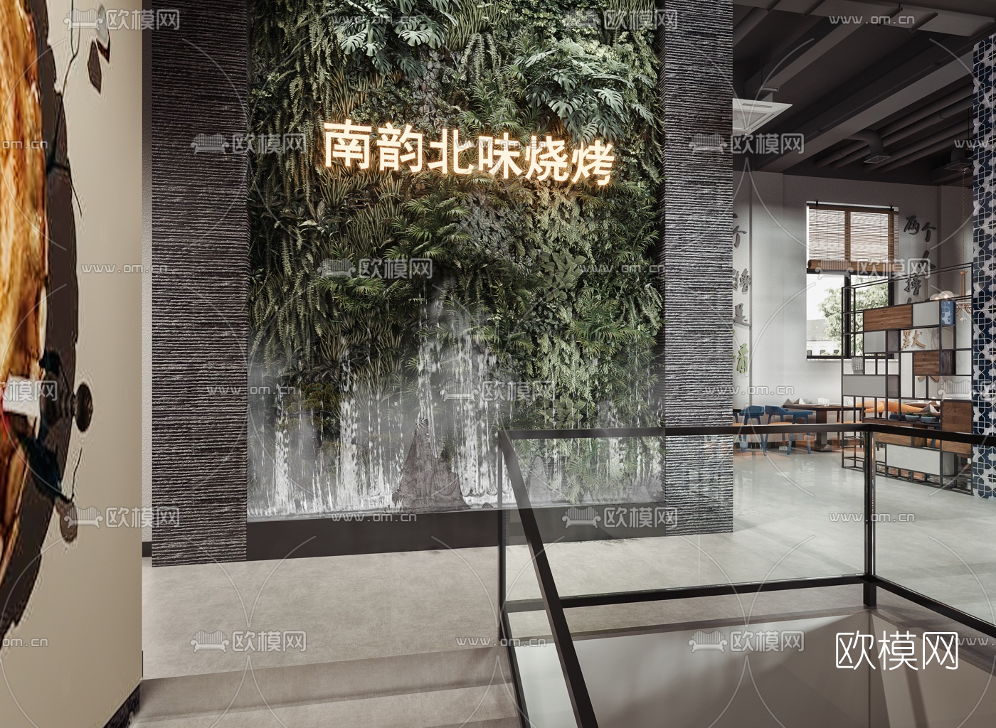 工业风混搭烧烤店3d模型下载（渲染图2）