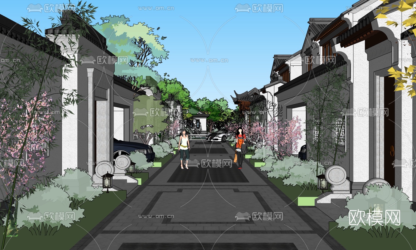 中式江南别墅外观su模型下载（渲染图4）