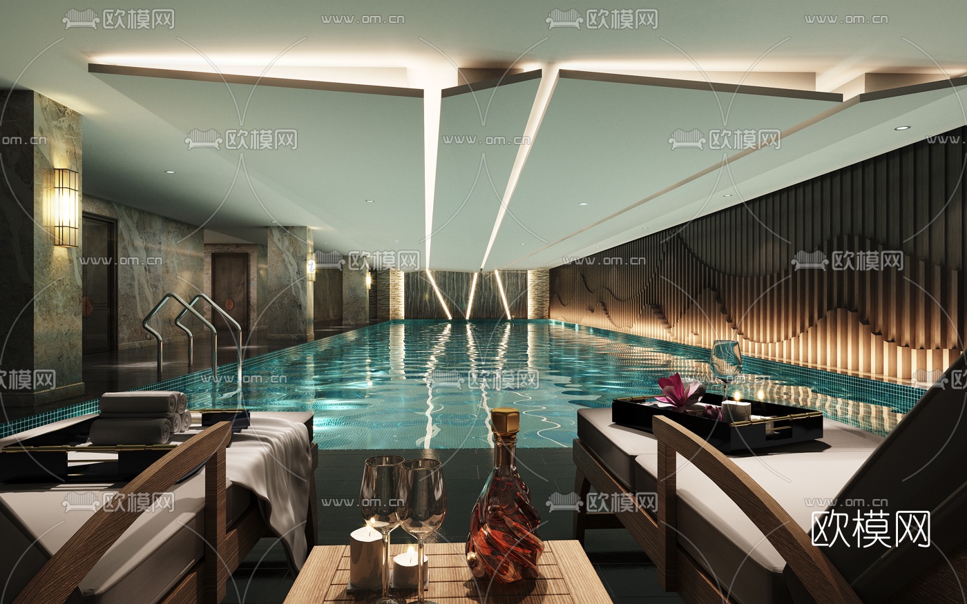 现代酒店游泳池3d模型