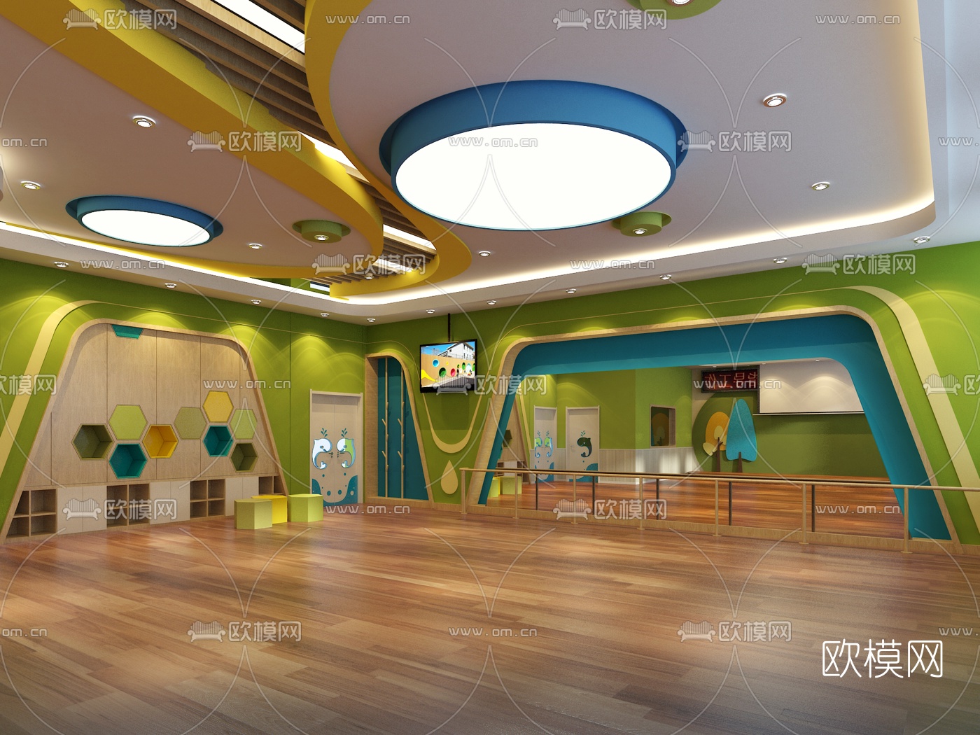 现代幼儿园多功能厅免费3d模型-免费3dmax模型库-欧模网