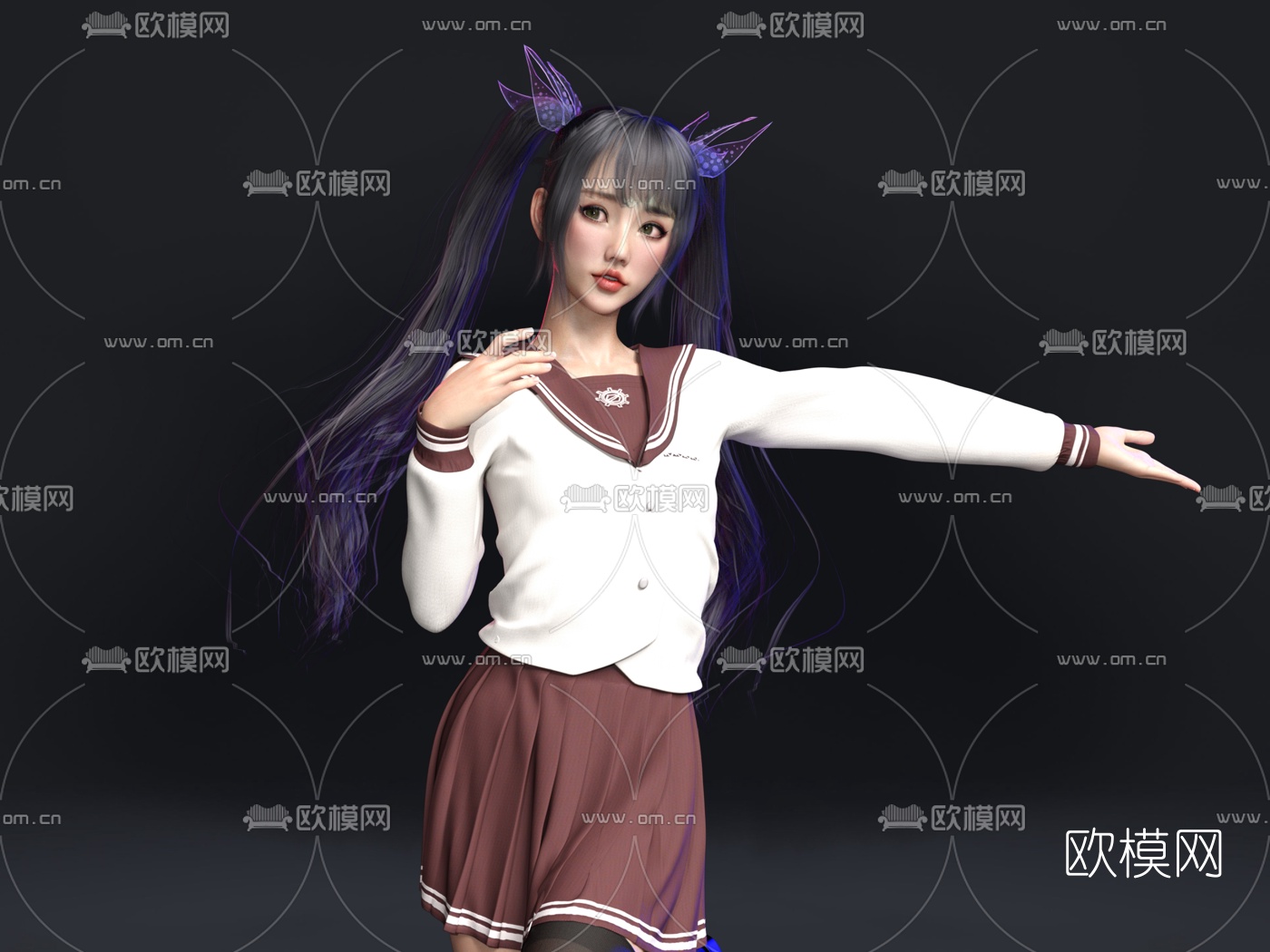 现代JK制服女生人物3d模型
