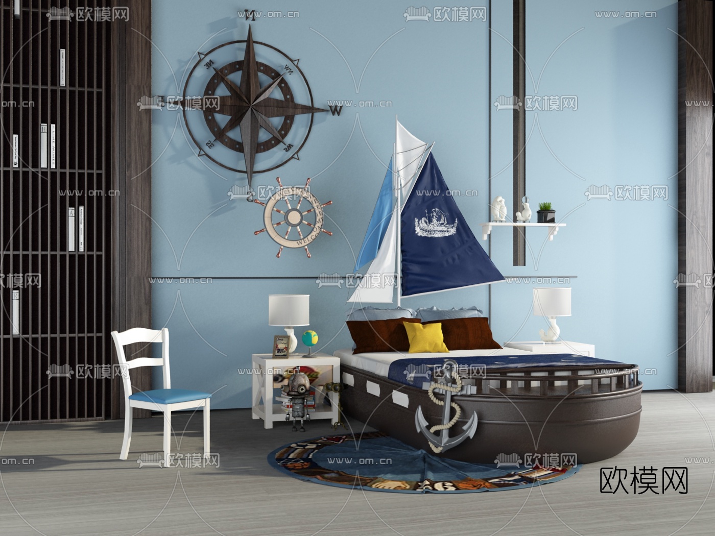 现代海盗儿童床su模型下载