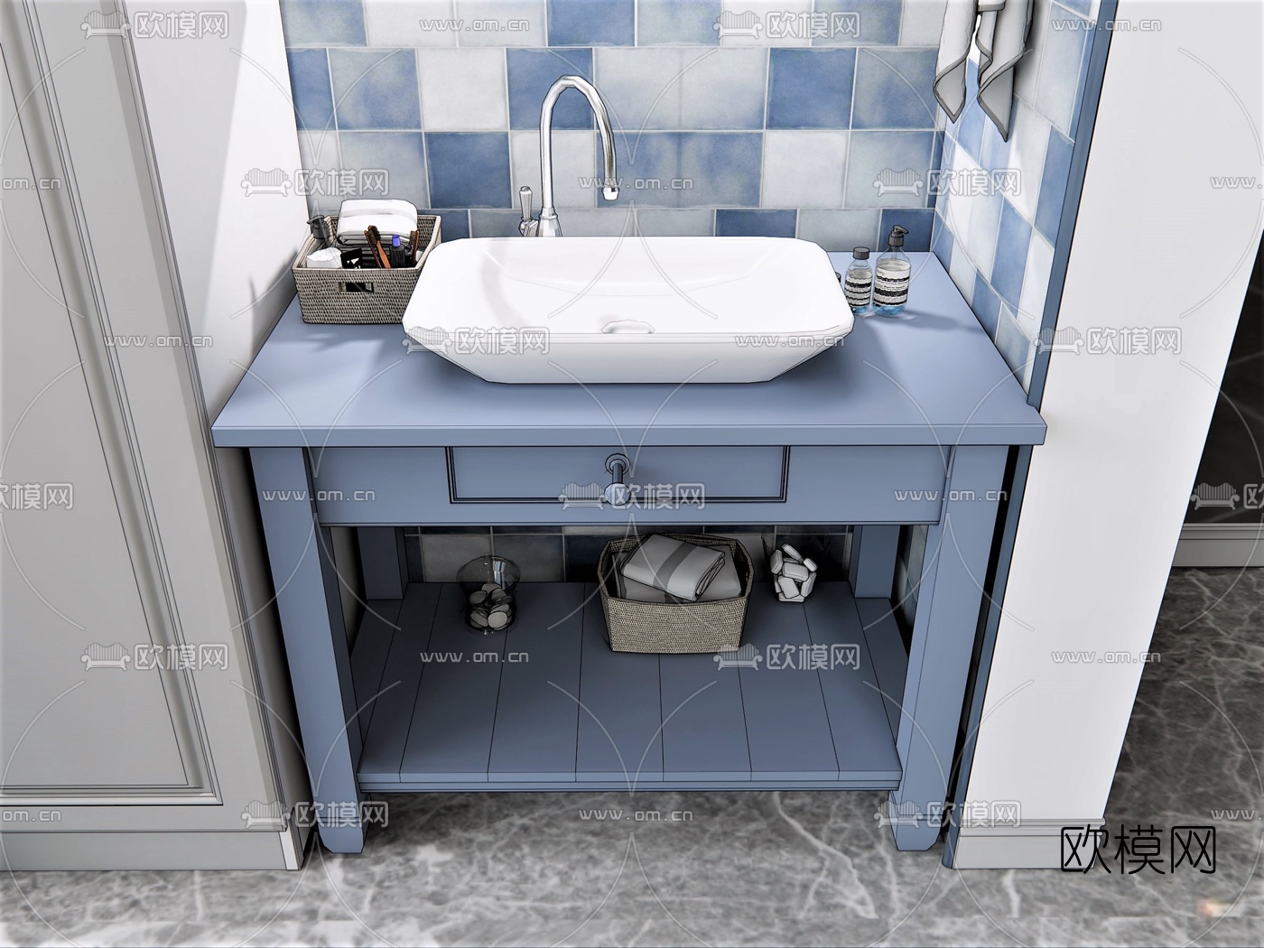 简欧浴室台盆su模型下载（渲染图2）