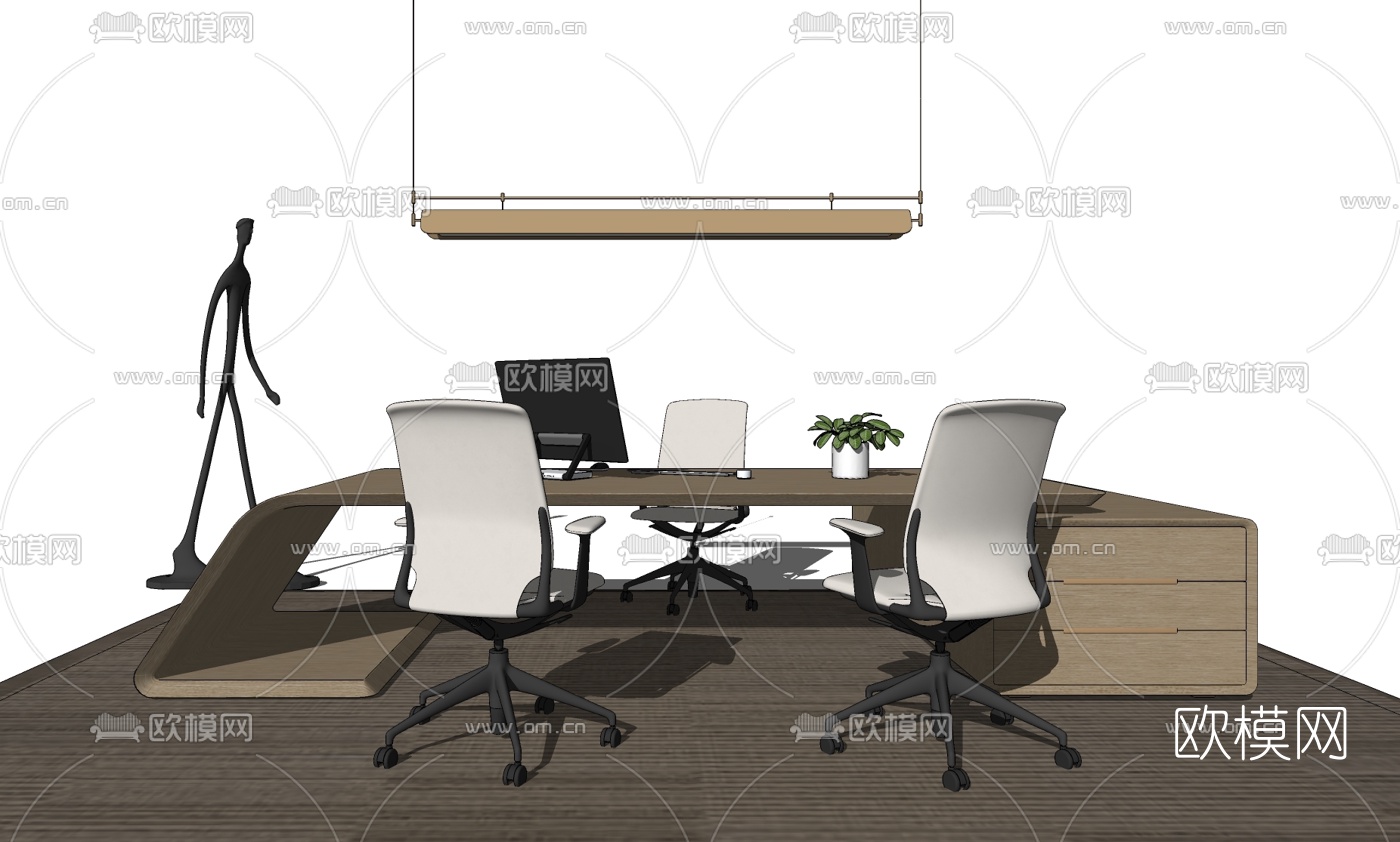 后现代实木班台桌椅su模型下载