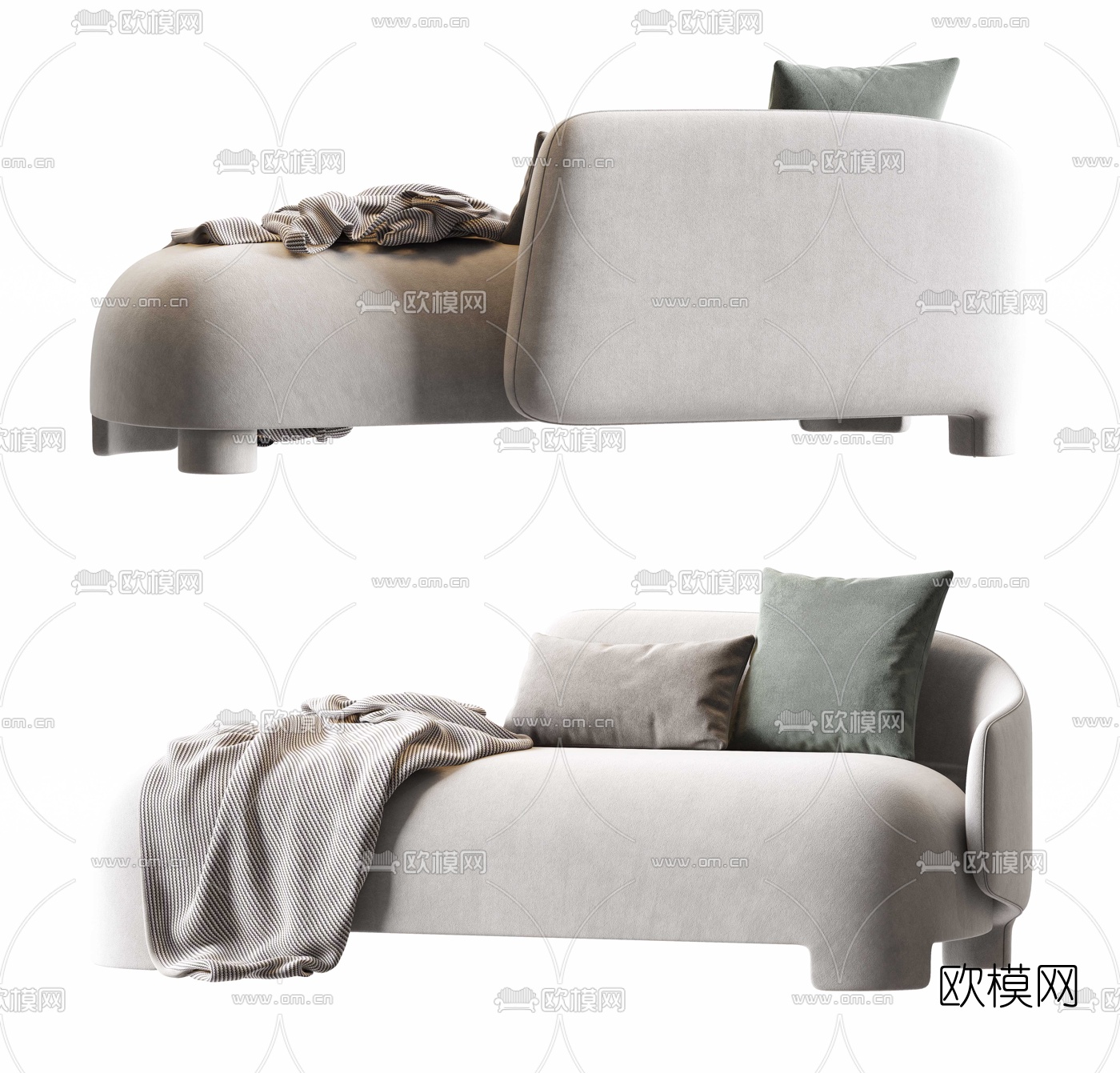 现代布艺多人沙发贵妃椅3d模型下载（渲染图3）