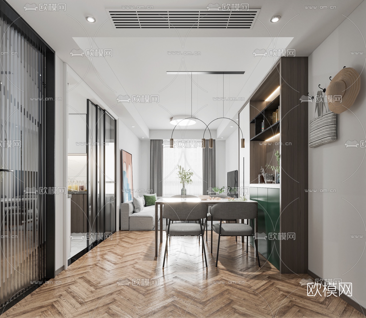 现代公寓客厅餐厅3d模型下载（渲染图2）