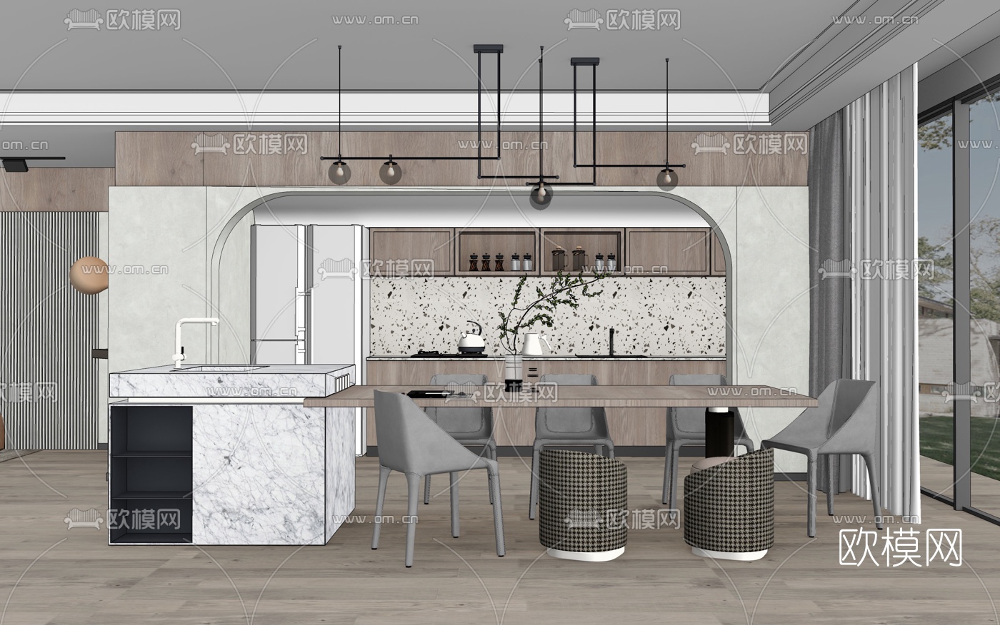 现代客厅餐厅su模型