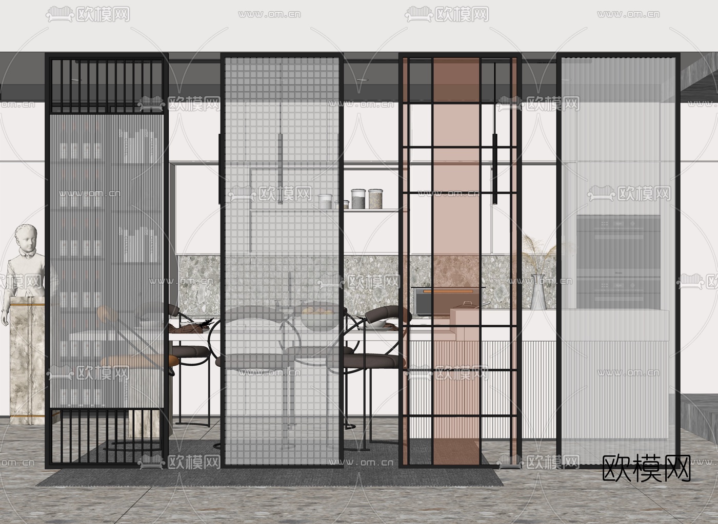 现代玻璃屏风隔断su模型下载
