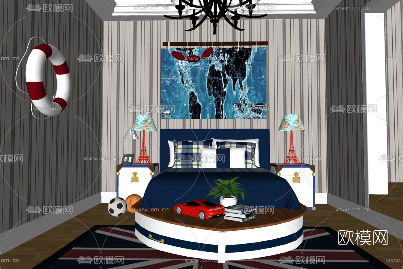 现代布艺儿童床su模型下载