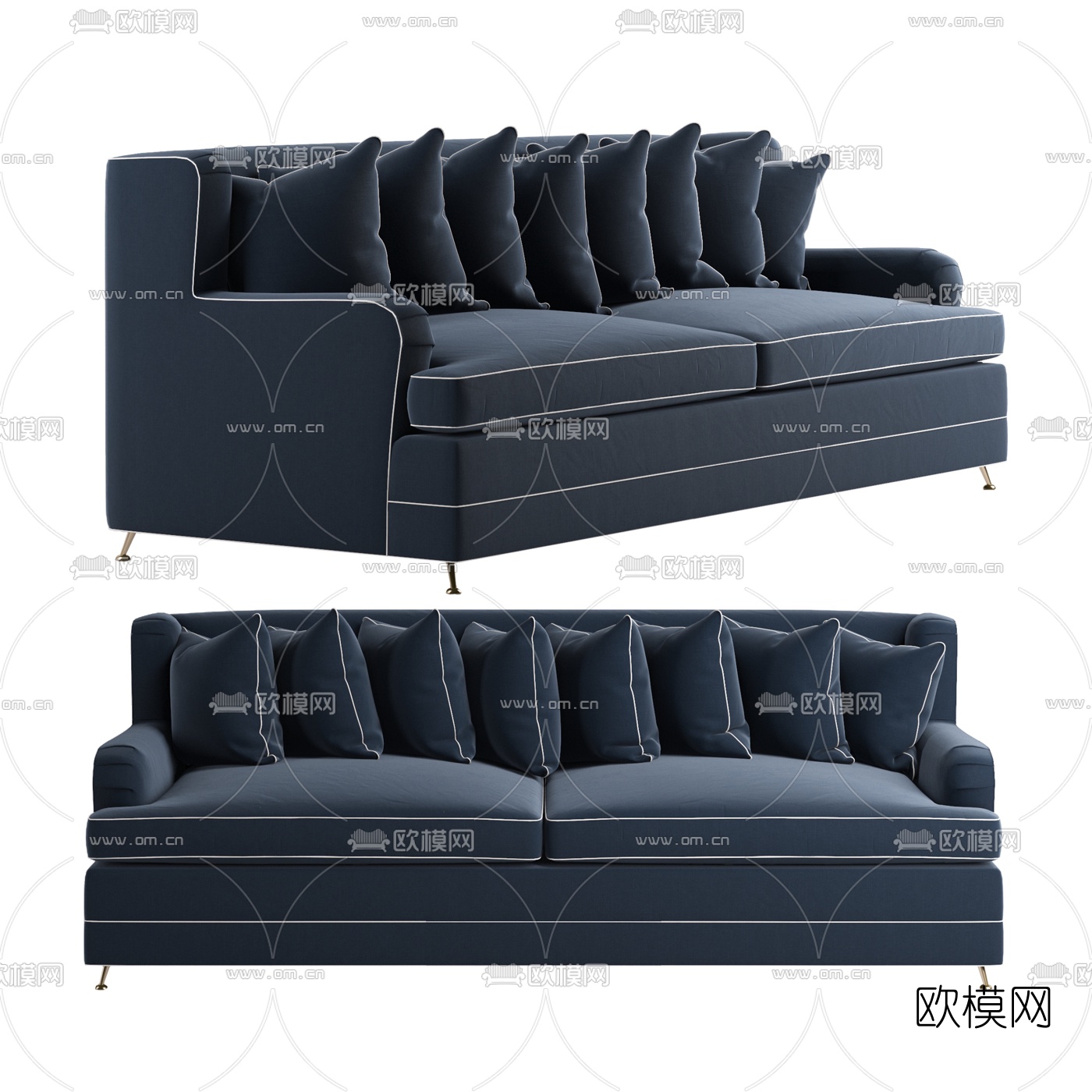 简欧布艺双人沙发3d模型