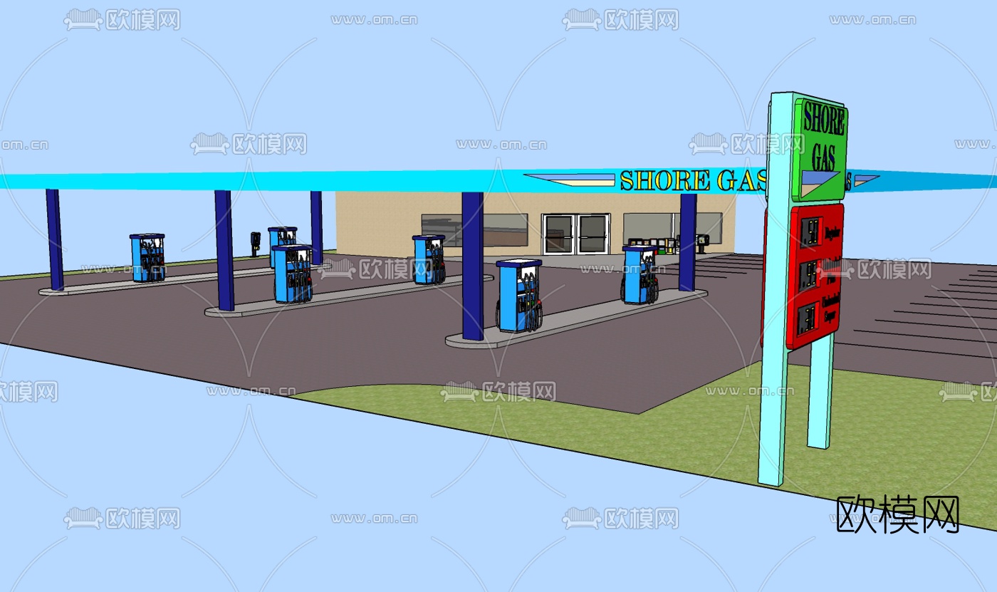 现代加油站免费su模型下载
