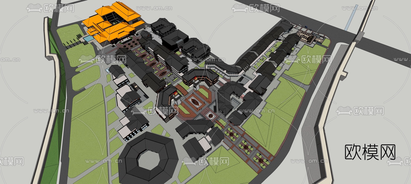 新中式景区商业步行街su模型下载（渲染图5）