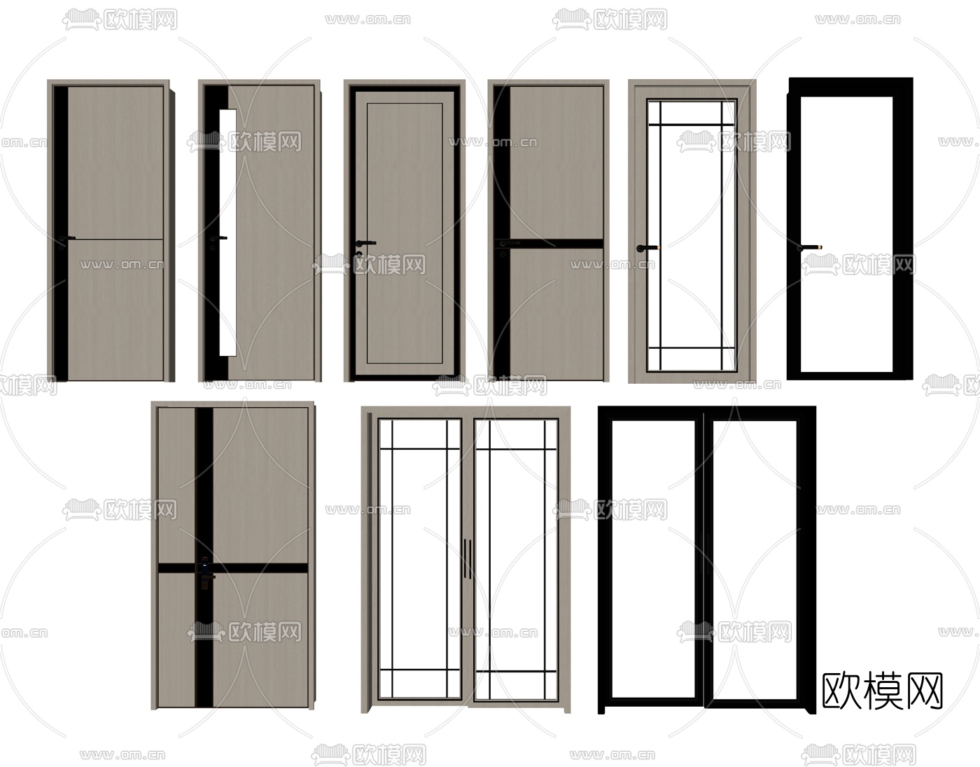 现代玻璃门 推拉门su模型下载