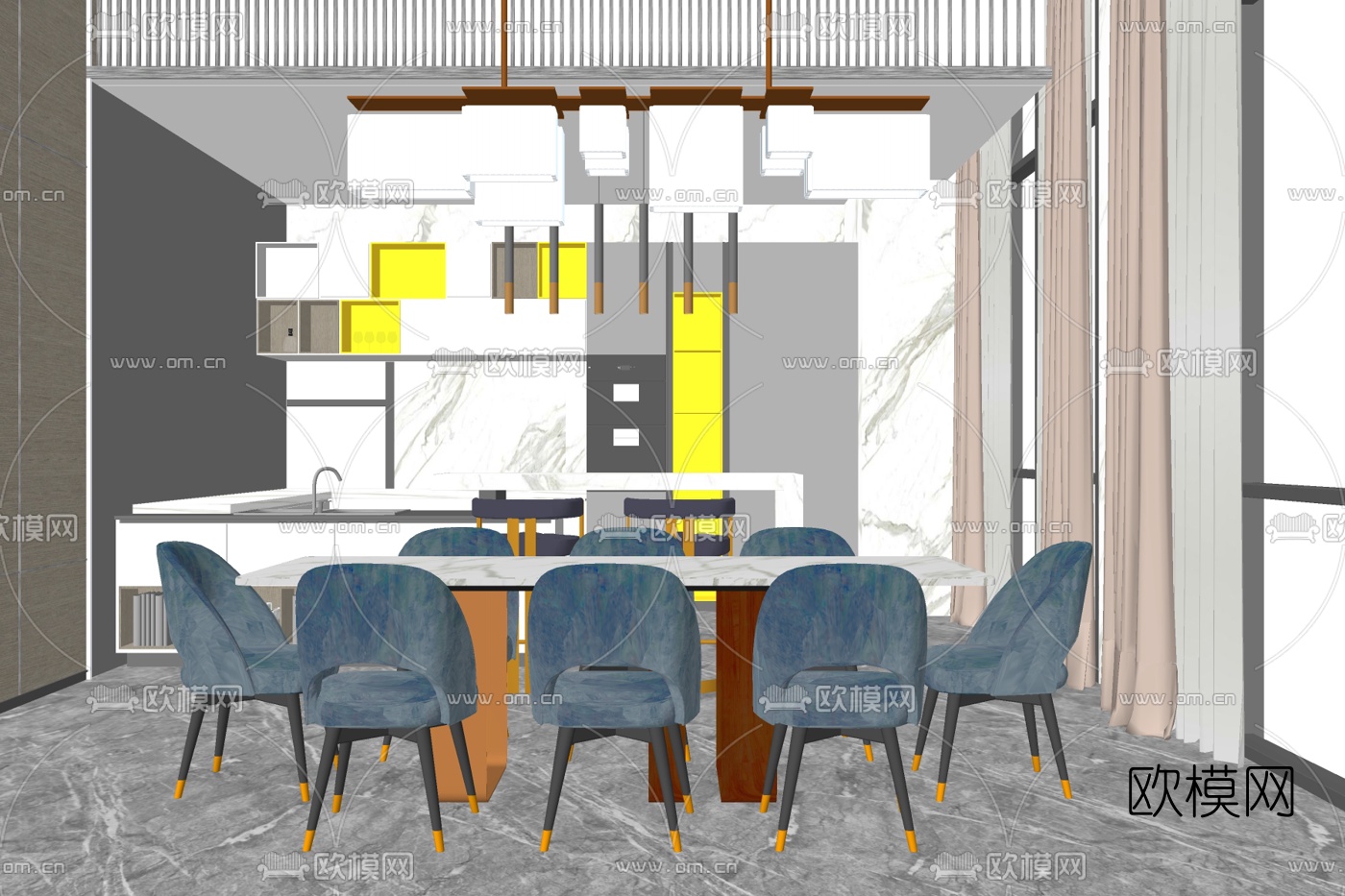 现代轻奢餐桌椅su模型下载