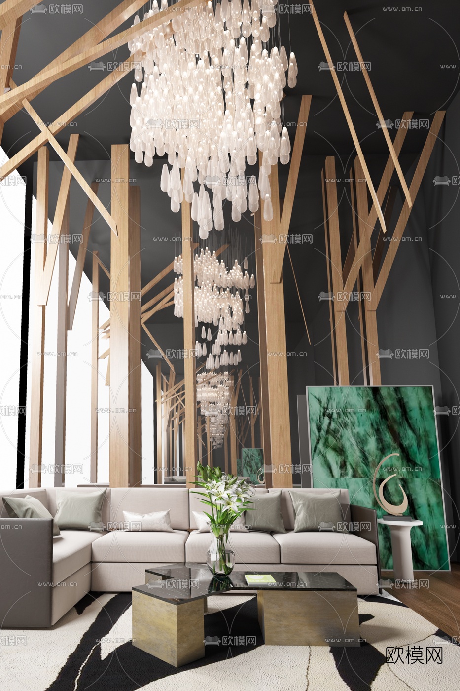 黄志达设计 现代轻奢转角沙发茶几3d模型下载