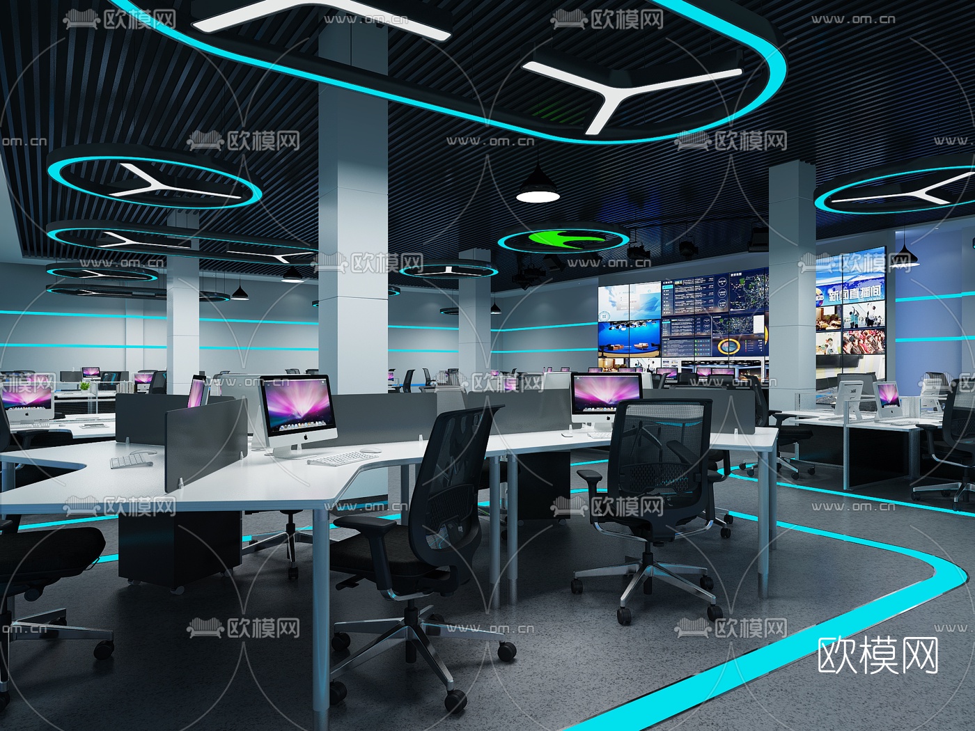 现代新闻演播室3d模型下载（渲染图1）