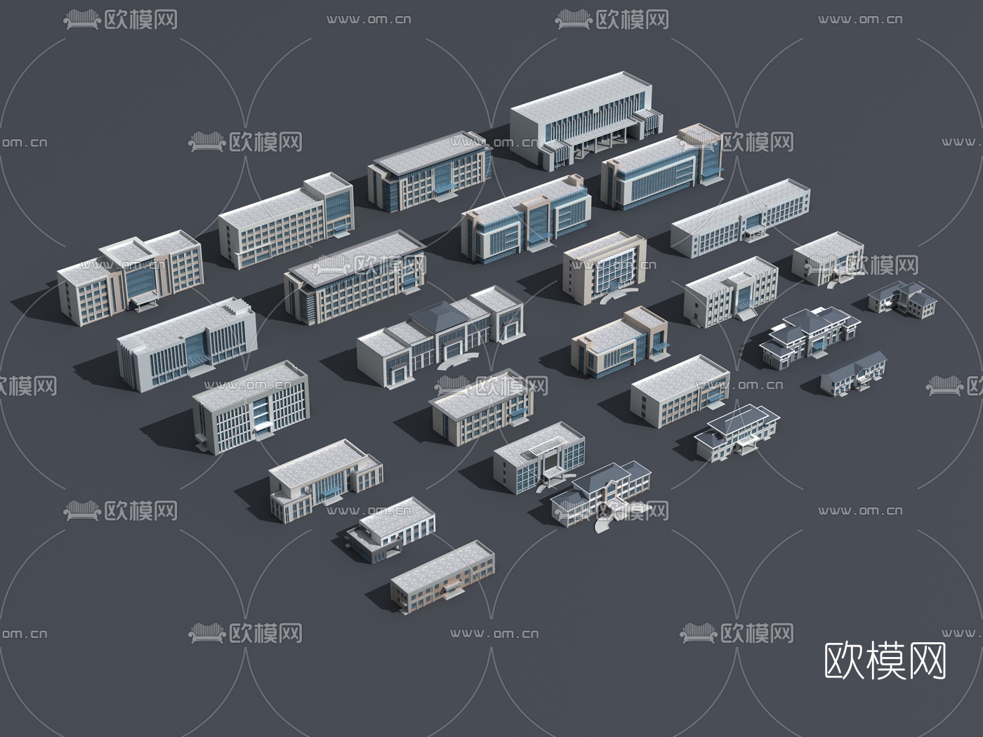 现代办公楼建筑外观3d模型下载（渲染图2）