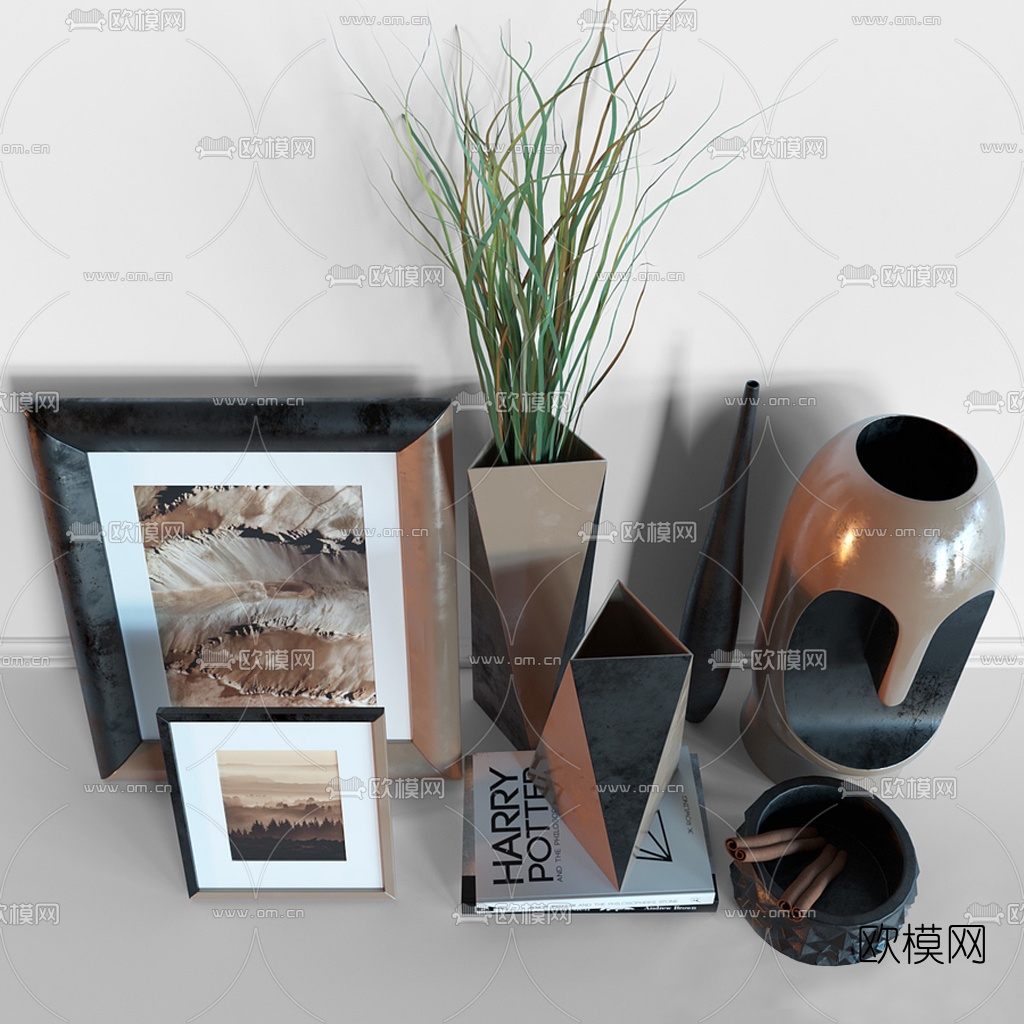 现代相框花瓶摆件3d模型
