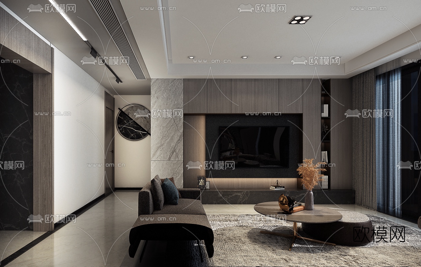 现代客厅免费3d模型下载（渲染图3）