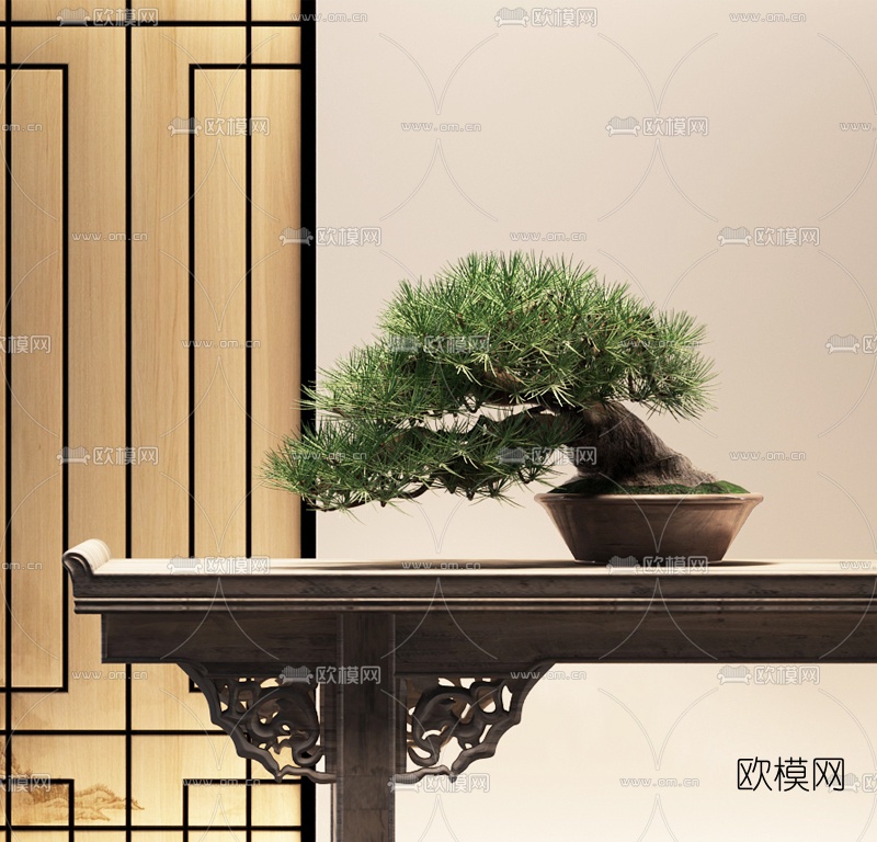 新中式迎客松盆栽3d模型下载
