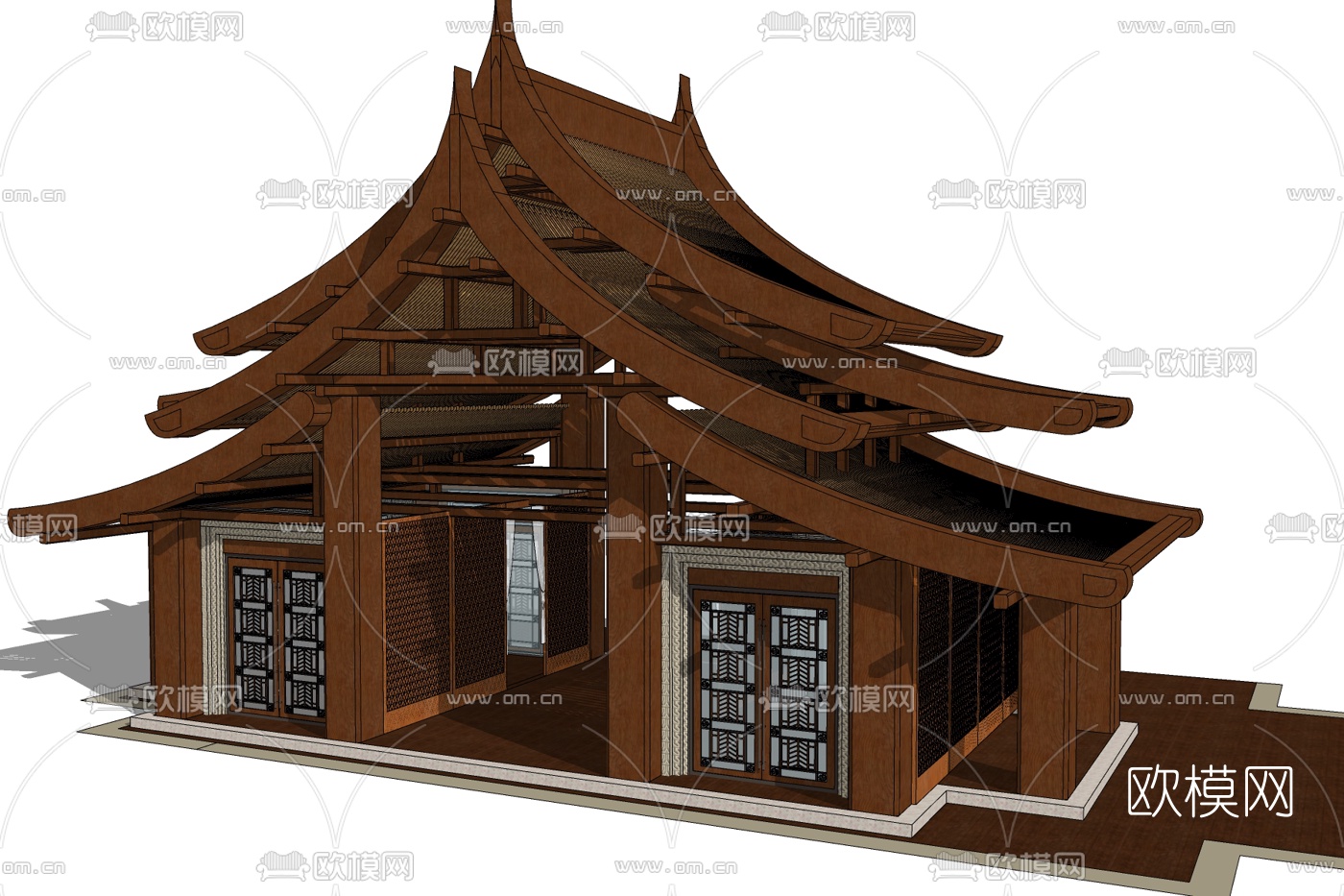 中式小区入户门免费su模型下载