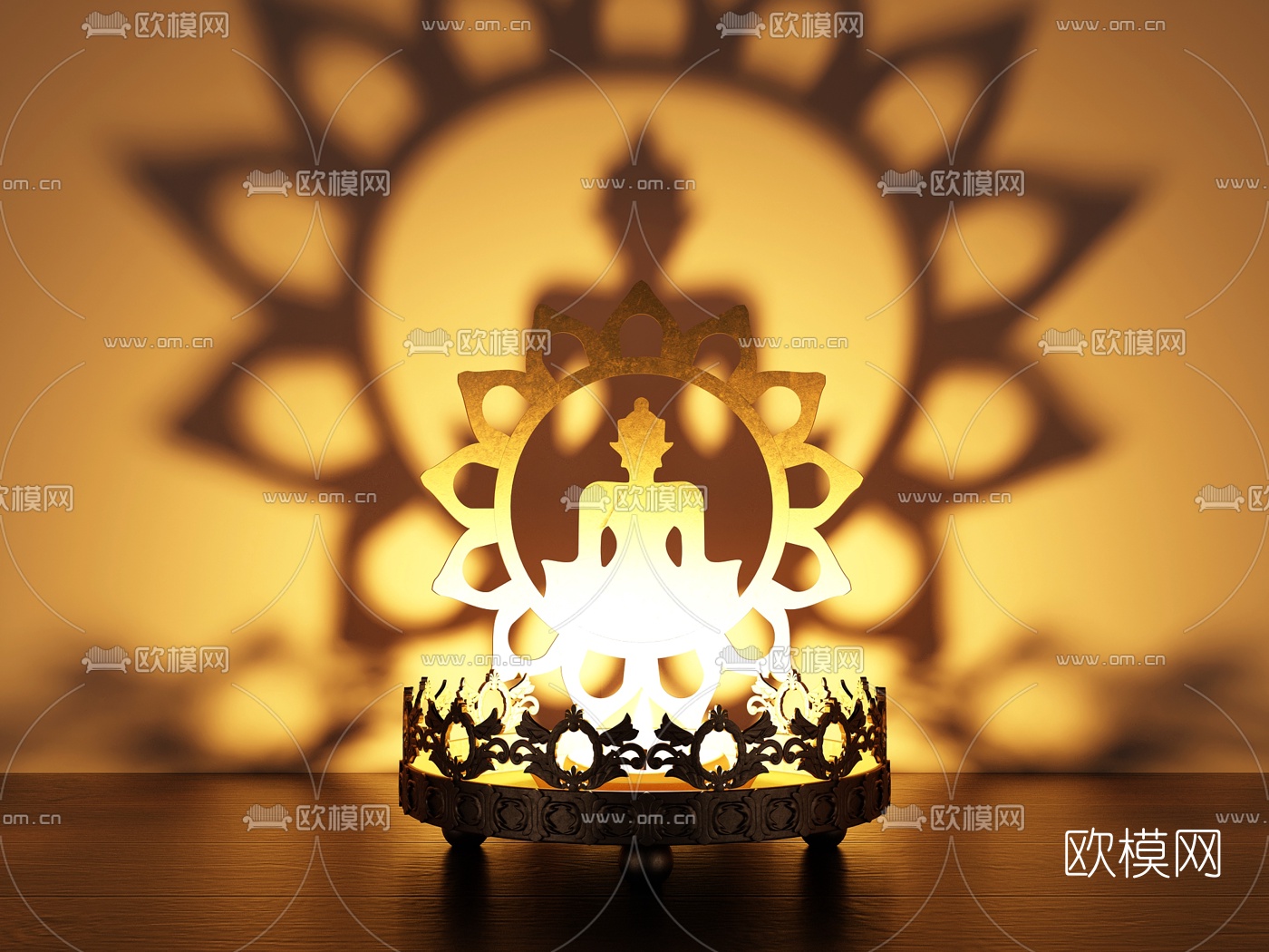 东南亚金属佛莲烛台灯3d模型下载（渲染图3）