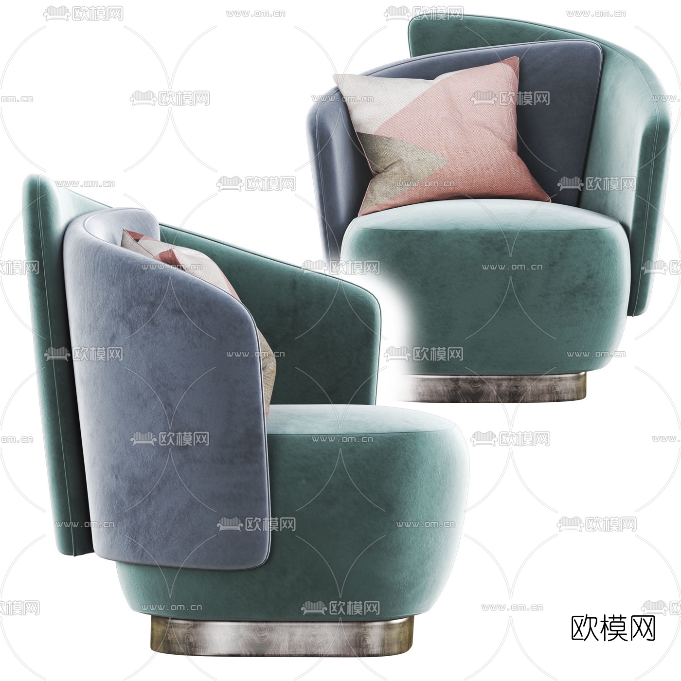 现代轻奢绒布休闲沙发3d模型下载（渲染图2）