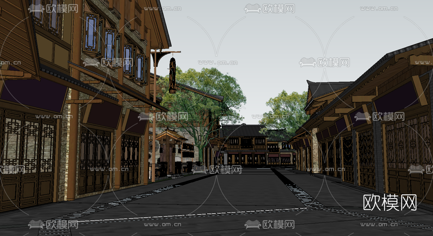 中式苗寨小镇su模型下载（渲染图2）