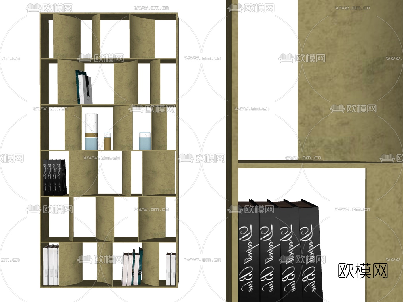 现代轻奢书架su模型下载（渲染图2）