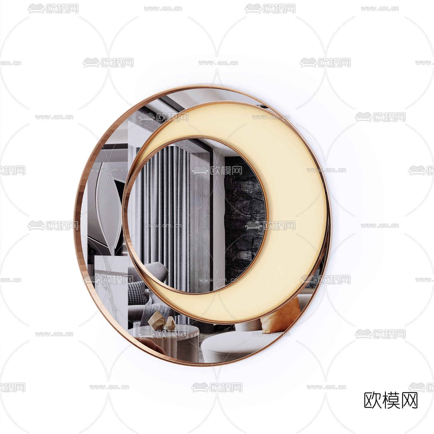现代圆形镜子3d模型下载（渲染图3）
