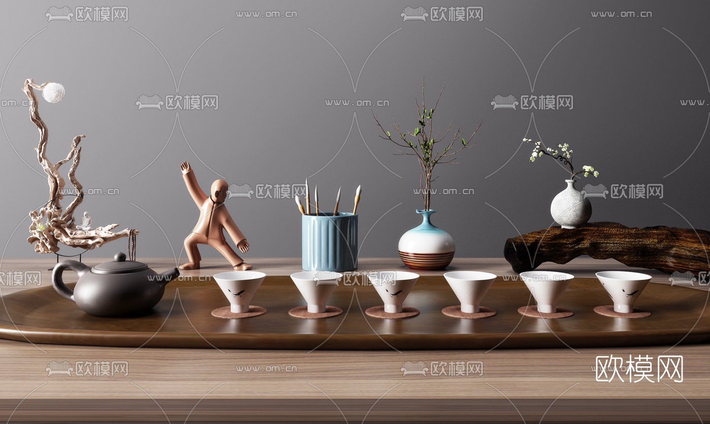 新中式茶具功夫小人摆件3d模型下载