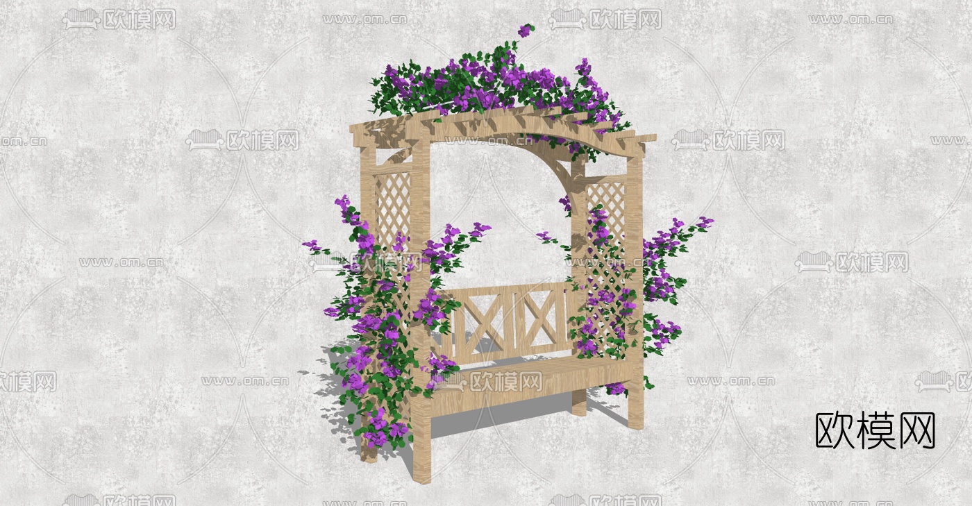 自然风户外椅廊架花架su模型下载（渲染图5）