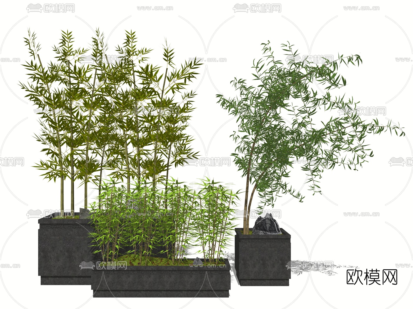 新中式竹子盆栽su模型下载
