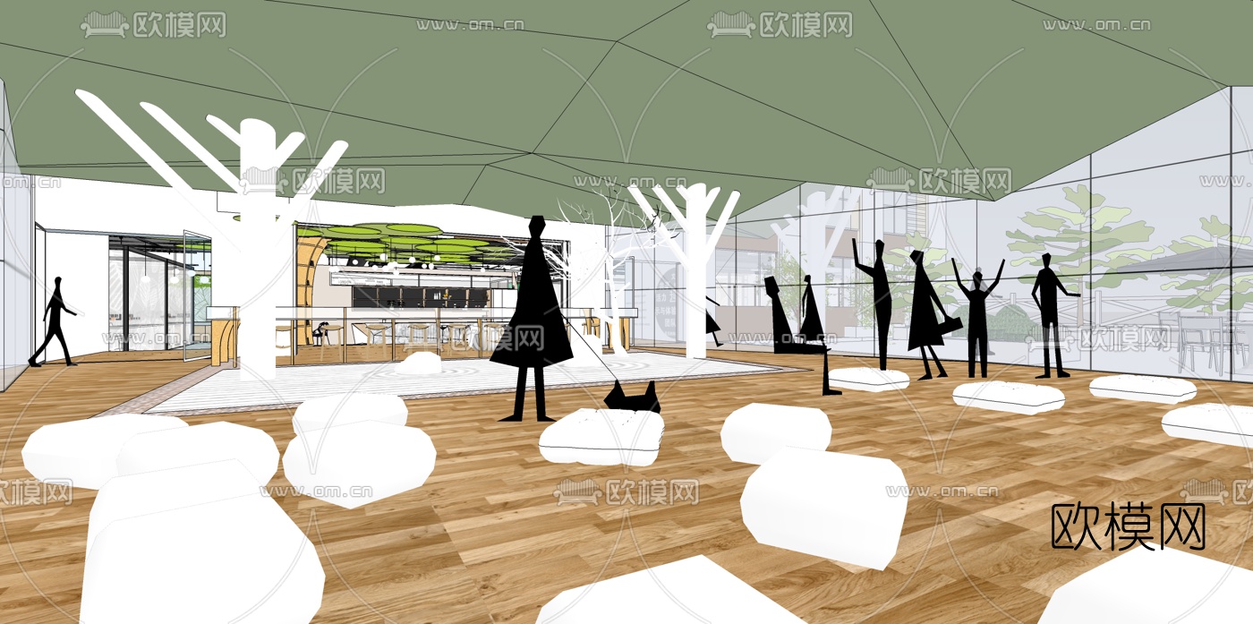 现代敞开式办公室su模型下载（渲染图4）