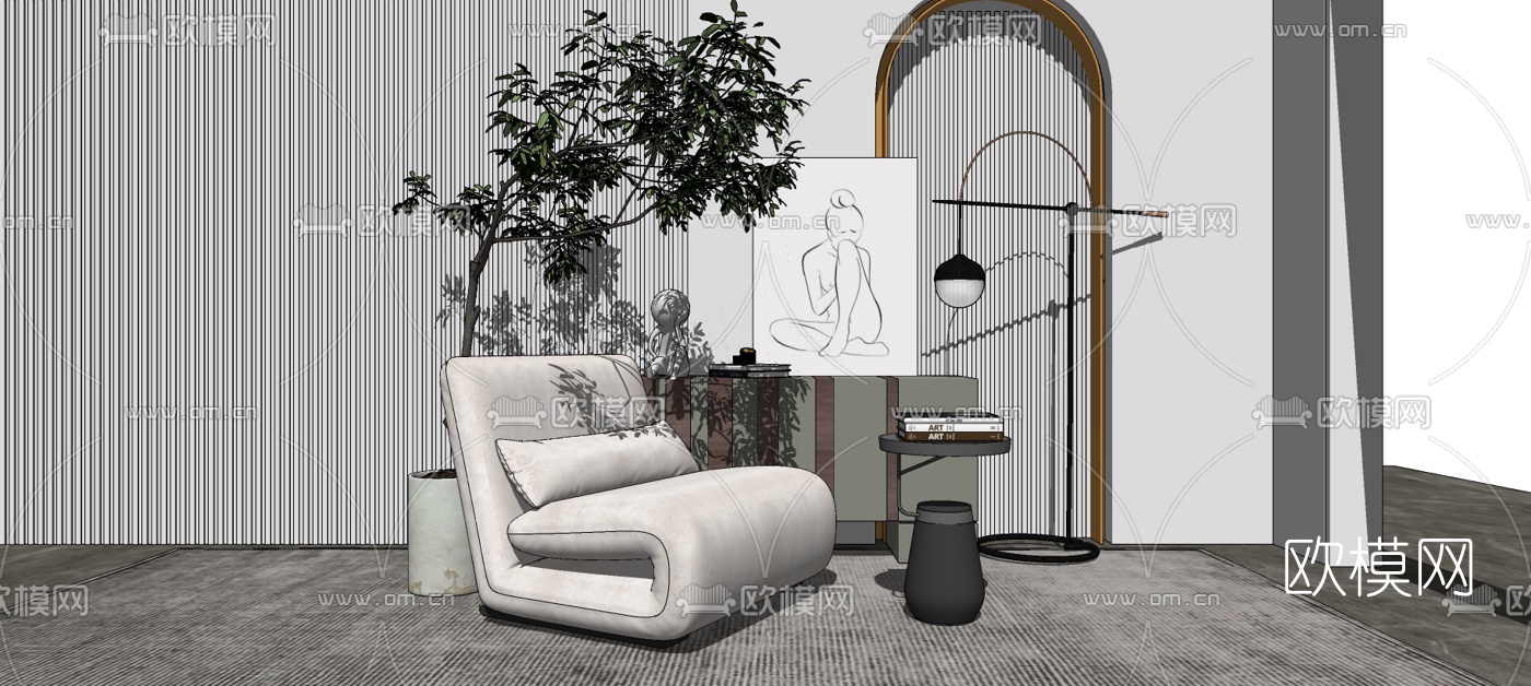 现代布艺休闲沙发su模型下载