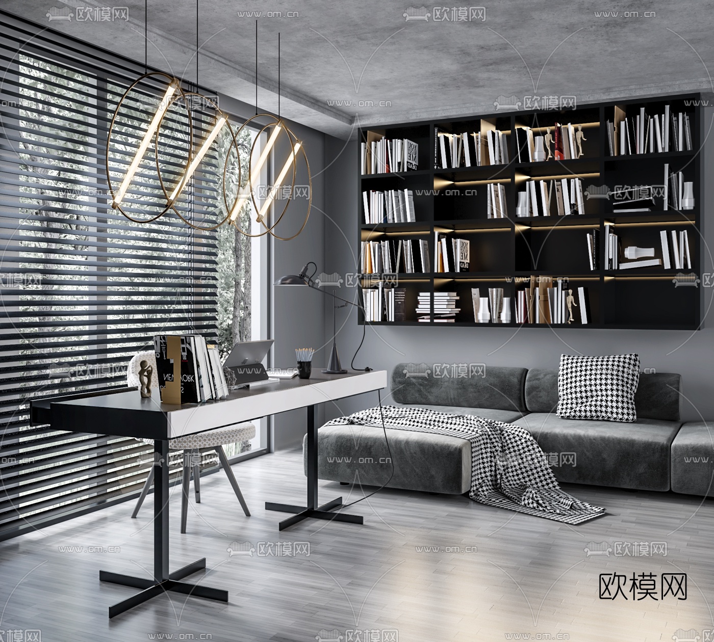 现代高级灰书房3d模型下载