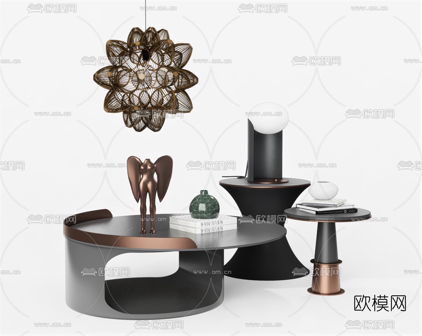 现代圆形茶几su模型下载（渲染图1）