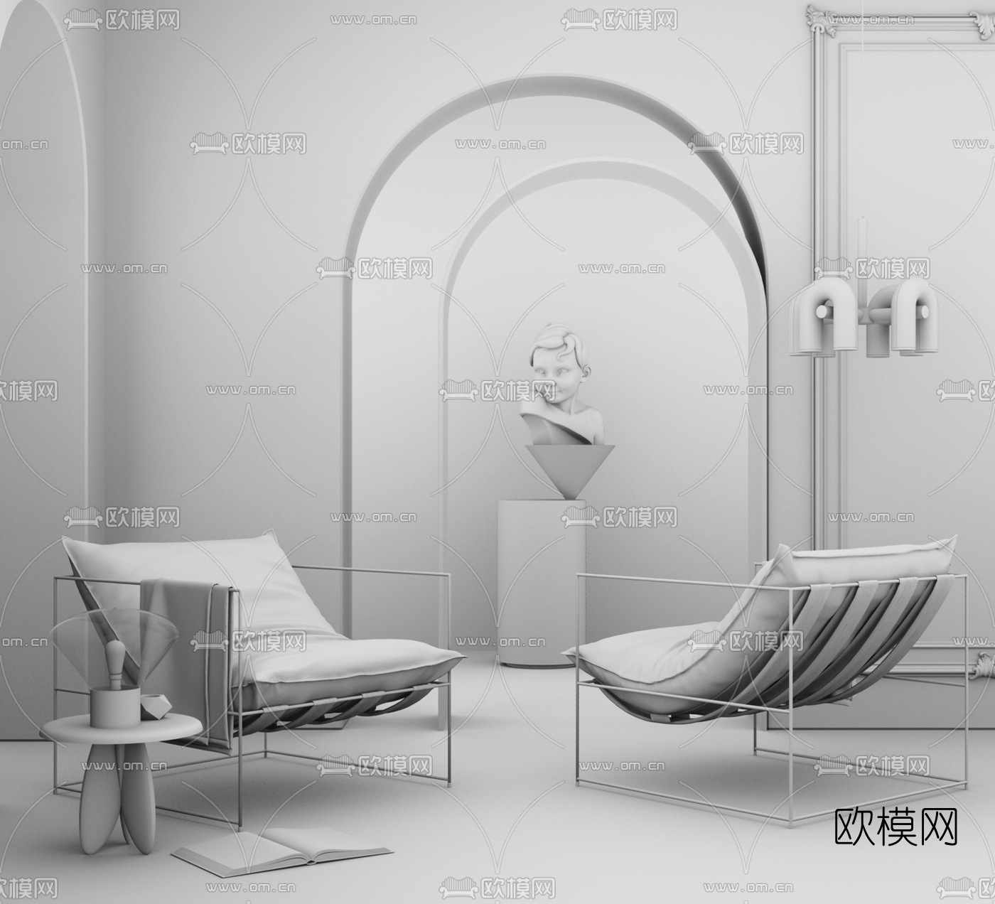 现代布艺休闲椅su模型下载（渲染图3）