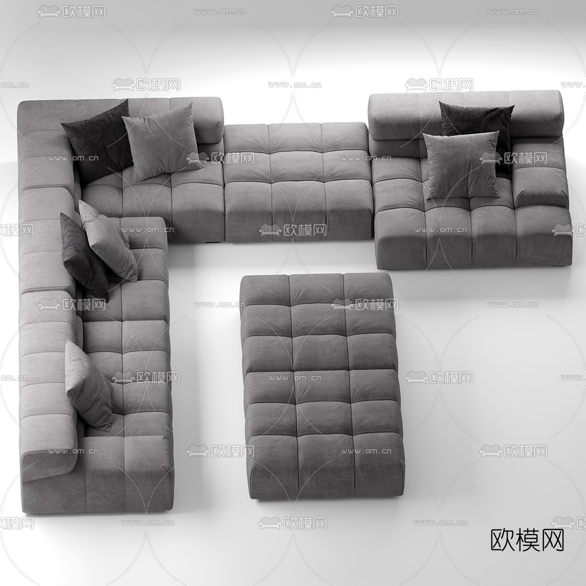 现代布艺转角多人沙发3d模型