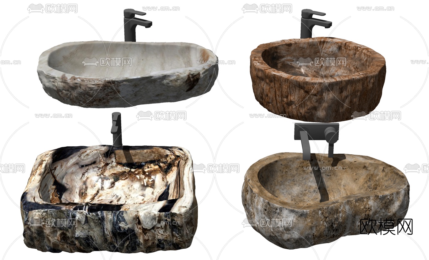 自然风异形大理石洗手盆su模型下载