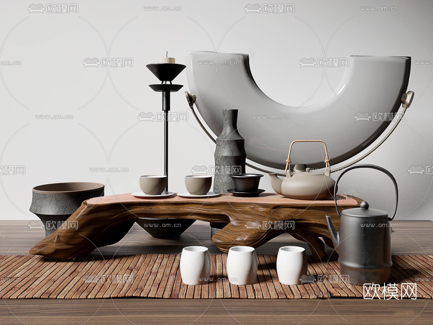中式茶具茶几摆件3d模型下载